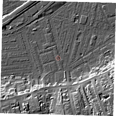 Shaded relief map of the ground around SW115QU, computed from Environment Agency LiDAR. The ground here sits at about 3 m above sea level and falls 19 m across the surrounding 800 m. Surface water reaching this point runs off ground lying to the south, 15.7 m higher.