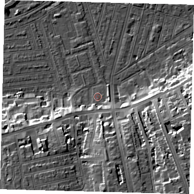 Shaded relief map of the ground around SW115QZ, computed from Environment Agency LiDAR. The ground here sits at about 3 m above sea level and falls 20 m across the surrounding 800 m. Surface water reaching this point runs off ground lying to the south, 17.5 m higher.