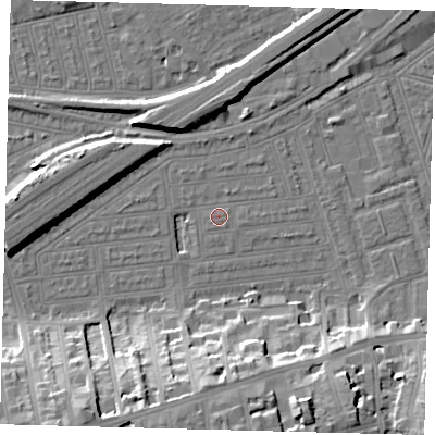 Shaded relief map of the ground around SW115UL, computed from Environment Agency LiDAR. The ground here sits at about 3 m above sea level and falls 19 m across the surrounding 800 m. Surface water reaching this point runs off ground lying to the north-north-east, 0.9 m higher.