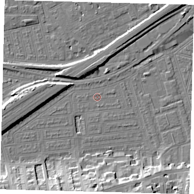 Shaded relief map of the ground around SW115UP, computed from Environment Agency LiDAR. The ground here sits at about 3 m above sea level and falls 15 m across the surrounding 800 m. Surface water reaching this point runs off ground lying to the west, 0.6 m higher.