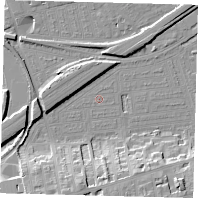 Shaded relief map of the ground around SW115UQ, computed from Environment Agency LiDAR. The ground here sits at about 3 m above sea level and falls 20 m across the surrounding 800 m. Surface water reaching this point runs off ground lying to the north-north-east, 0.8 m higher.