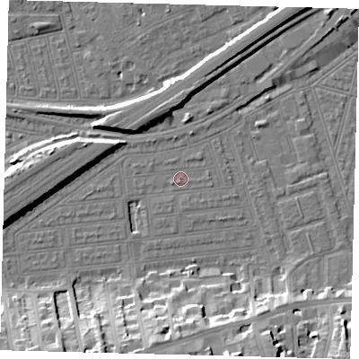 Shaded relief map of the ground around SW115UW, computed from Environment Agency LiDAR. The ground here sits at about 3 m above sea level and falls 18 m across the surrounding 800 m. Surface water reaching this point runs off ground lying to the west-south-west, 0.7 m higher.