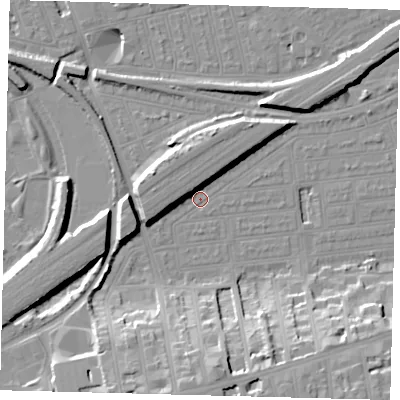 Shaded relief map of the ground around SW115UX, computed from Environment Agency LiDAR. The ground here sits at about 3 m above sea level and falls 20 m across the surrounding 800 m. Surface water reaching this point runs off ground lying to the west-north-west, 6.5 m higher.