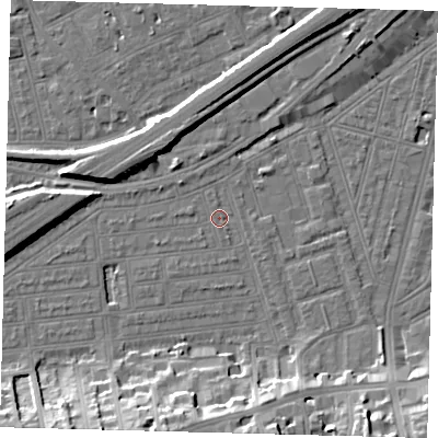 Shaded relief map of the ground around SW115XF, computed from Environment Agency LiDAR. The ground here sits at about 3 m above sea level and falls 15 m across the surrounding 800 m. Surface water reaching this point runs off ground lying to the west-south-west, 0.8 m higher.
