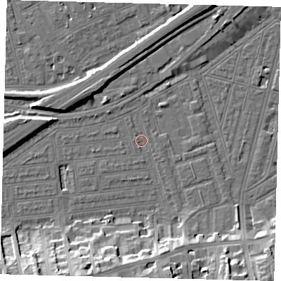 Shaded relief map of the ground around SW115XG, computed from Environment Agency LiDAR. The ground here sits at about 2 m above sea level and falls 16 m across the surrounding 800 m. Surface water reaching this point runs off ground lying to the west, 6.5 m higher.