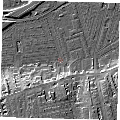 Shaded relief map of the ground around SW115XH, computed from Environment Agency LiDAR. The ground here sits at about 2 m above sea level and falls 19 m across the surrounding 800 m. Surface water reaching this point runs off ground lying to the south-south-west, 18.6 m higher.
