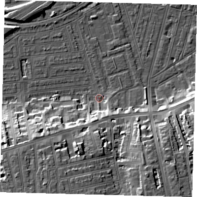 Shaded relief map of the ground around SW115XN, computed from Environment Agency LiDAR. The ground here sits at about 3 m above sea level and falls 19 m across the surrounding 800 m. Surface water reaching this point runs off ground lying to the south, 12.2 m higher.