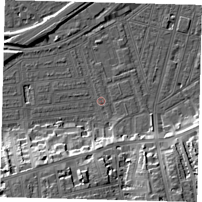 Shaded relief map of the ground around SW115XP, computed from Environment Agency LiDAR. The ground here sits at about 2 m above sea level and falls 19 m across the surrounding 800 m. Surface water reaching this point runs off ground lying to the south-south-west, 18.2 m higher.