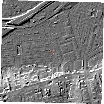 Shaded relief map of the ground around SW115XQ, computed from Environment Agency LiDAR. The ground here sits at about 2 m above sea level and falls 19 m across the surrounding 800 m. Surface water reaching this point runs off ground lying to the south, 18.2 m higher.