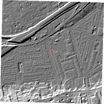 Shaded relief map of the ground around SW115XR, computed from Environment Agency LiDAR. The ground here sits at about 2 m above sea level and falls 15 m across the surrounding 800 m. Surface water reaching this point runs off ground lying to the west, 6.5 m higher.