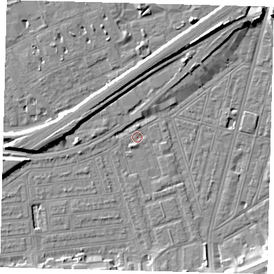 Shaded relief map of the ground around SW115XT, computed from Environment Agency LiDAR. The ground here sits at about 2 m above sea level and falls 9 m across the surrounding 800 m. Surface water reaching this point runs off ground lying to the south-south-east, 4.2 m higher.