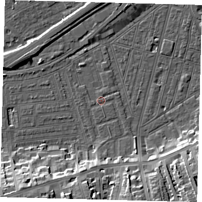 Shaded relief map of the ground around SW115YA, computed from Environment Agency LiDAR. The ground here sits at about 3 m above sea level and falls 19 m across the surrounding 800 m. Surface water reaching this point runs off ground lying to the south, 14.3 m higher.