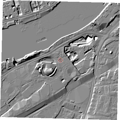 Shaded relief map of the ground around SW117BW, computed from Environment Agency LiDAR. The ground here sits at about 4 m above sea level and falls 52 m across the surrounding 800 m. Surface water reaching this point runs off ground lying to the south-west, 4.0 m higher.