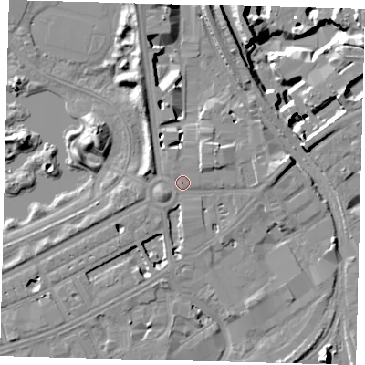 Shaded relief map of the ground around SW118NE, computed from Environment Agency LiDAR. The ground here sits at about 5 m above sea level and falls 16 m across the surrounding 800 m. Surface water reaching this point runs off ground lying to the north-north-west, 0.6 m higher.