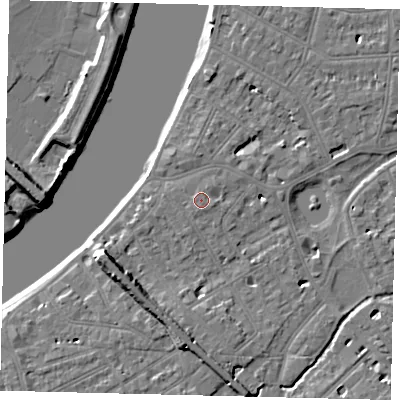 Shaded relief map of the ground around SW130EZ, computed from Environment Agency LiDAR. The ground here sits at about 5 m above sea level and falls 9 m across the surrounding 800 m. Surface water reaching this point runs off ground lying to the north-east, 0.8 m higher.