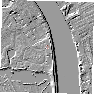 Shaded relief map of the ground around SW138AJ, computed from Environment Agency LiDAR. The ground here sits at about 5 m above sea level and falls 7 m across the surrounding 800 m. Surface water reaching this point runs off ground lying to the north, 1.1 m higher.