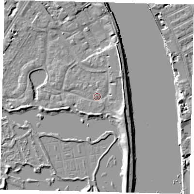 Shaded relief map of the ground around SW138AN, computed from Environment Agency LiDAR. The ground here sits at about 5 m above sea level and falls 7 m across the surrounding 800 m. Surface water reaching this point runs off ground lying to the south-east, 0.9 m higher.
