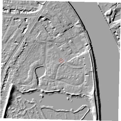 Shaded relief map of the ground around SW138EA, computed from Environment Agency LiDAR. The ground here sits at about 4 m above sea level and falls 8 m across the surrounding 800 m. Surface water reaching this point runs off ground lying to the west-south-west, 7.2 m higher.