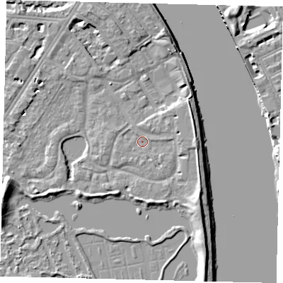 Shaded relief map of the ground around SW138ED, computed from Environment Agency LiDAR. The ground here sits at about 4 m above sea level and falls 8 m across the surrounding 800 m. Surface water reaching this point runs off ground lying to the south-east, 4.1 m higher.