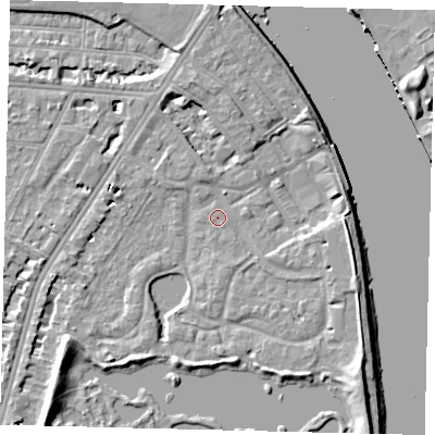 Shaded relief map of the ground around SW138EE, computed from Environment Agency LiDAR. The ground here sits at about 4 m above sea level and falls 8 m across the surrounding 800 m. Surface water reaching this point runs off ground lying to the south-west, 1.5 m higher.