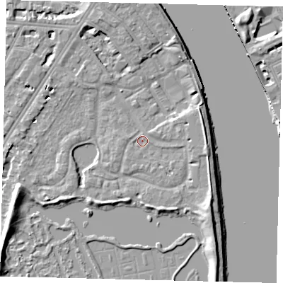 Shaded relief map of the ground around SW138EG, computed from Environment Agency LiDAR. The ground here sits at about 4 m above sea level and falls 8 m across the surrounding 800 m. Surface water reaching this point runs off ground lying to the south-east, 4.5 m higher.