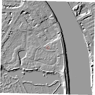 Shaded relief map of the ground around SW138EN, computed from Environment Agency LiDAR. The ground here sits at about 4 m above sea level and falls 7 m across the surrounding 800 m. Surface water reaching this point runs off ground lying to the south-south-east, 4.4 m higher.