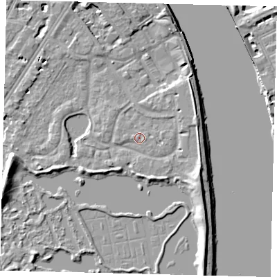 Shaded relief map of the ground around SW138HA, computed from Environment Agency LiDAR. The ground here sits at about 5 m above sea level and falls 8 m across the surrounding 800 m. Surface water reaching this point runs off ground lying to the south, 1.1 m higher.