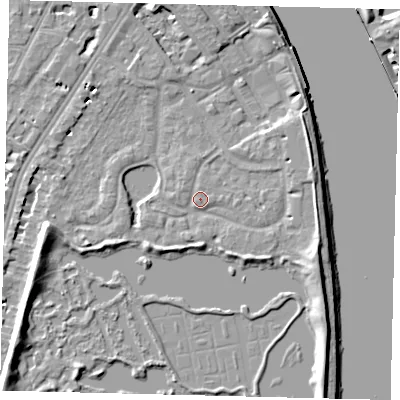 Shaded relief map of the ground around SW138HB, computed from Environment Agency LiDAR. The ground here sits at about 5 m above sea level and falls 8 m across the surrounding 800 m. Surface water reaching this point runs off ground lying to the south-south-west, 1.5 m higher.