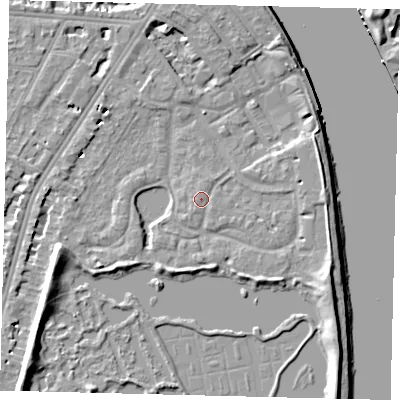 Shaded relief map of the ground around SW138HD, computed from Environment Agency LiDAR. The ground here sits at about 5 m above sea level and falls 8 m across the surrounding 800 m. Surface water reaching this point runs off ground lying to the east-south-east, 4.5 m higher.