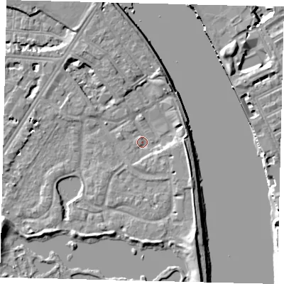 Shaded relief map of the ground around SW138HG, computed from Environment Agency LiDAR. The ground here sits at about 3 m above sea level and falls 9 m across the surrounding 800 m. Surface water reaching this point runs off ground lying to the south-south-east, 4.5 m higher.