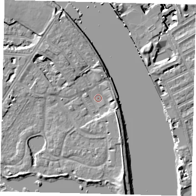 Shaded relief map of the ground around SW138HH, computed from Environment Agency LiDAR. The ground here sits at about 3 m above sea level and falls 16 m across the surrounding 800 m. Surface water reaching this point runs off ground lying to the south-south-east, 4.5 m higher.