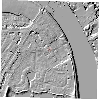 Shaded relief map of the ground around SW138HL, computed from Environment Agency LiDAR. The ground here sits at about 4 m above sea level and falls 17 m across the surrounding 800 m. Surface water reaching this point runs off ground lying to the south-west, 5.2 m higher.