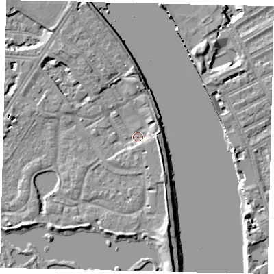 Shaded relief map of the ground around SW138NN, computed from Environment Agency LiDAR. The ground here sits at about 3 m above sea level and falls 8 m across the surrounding 800 m. Surface water reaching this point runs off ground lying to the south-south-east, 4.5 m higher.