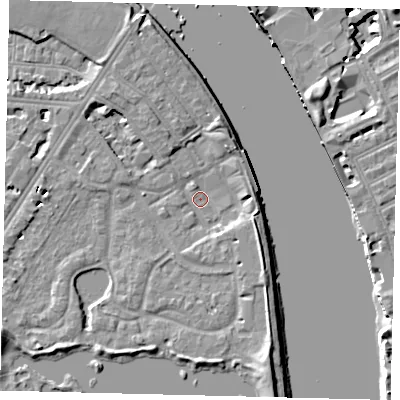 Shaded relief map of the ground around SW138RB, computed from Environment Agency LiDAR. The ground here sits at about 3 m above sea level and falls 12 m across the surrounding 800 m. Surface water reaching this point runs off ground lying to the south-south-east, 4.5 m higher.