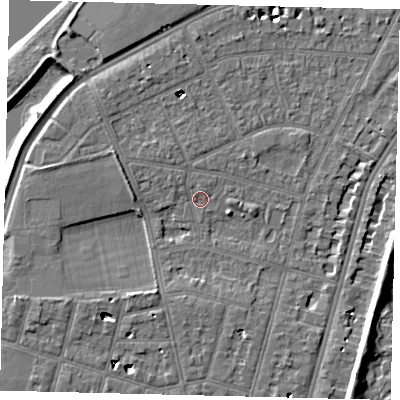 Shaded relief map of the ground around SW139AD, computed from Environment Agency LiDAR. The ground here sits at about 5 m above sea level and falls 7 m across the surrounding 800 m. Surface water reaching this point runs off ground lying to the north-west, 1.6 m higher.