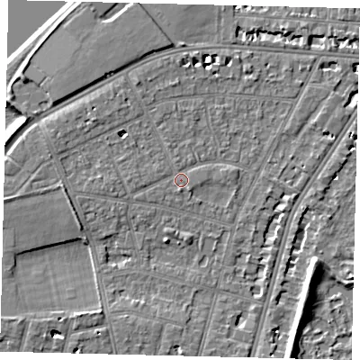 Shaded relief map of the ground around SW139AE, computed from Environment Agency LiDAR. The ground here sits at about 5 m above sea level and falls 7 m across the surrounding 800 m. Surface water reaching this point runs off ground lying to the north-west, 4.8 m higher.