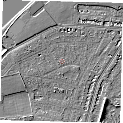 Shaded relief map of the ground around SW139AG, computed from Environment Agency LiDAR. The ground here sits at about 5 m above sea level and falls 7 m across the surrounding 800 m. Surface water reaching this point runs off ground lying to the west-north-west, 0.7 m higher.
