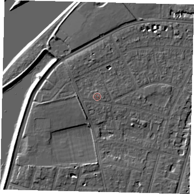 Shaded relief map of the ground around SW139AJ, computed from Environment Agency LiDAR. The ground here sits at about 6 m above sea level and falls 6 m across the surrounding 800 m. Surface water reaching this point runs off ground lying to the north-east, 0.7 m higher.