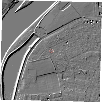 Shaded relief map of the ground around SW139AN, computed from Environment Agency LiDAR. The ground here sits at about 5 m above sea level and falls 6 m across the surrounding 800 m. Surface water reaching this point runs off ground lying to the north-north-west, 1.1 m higher.
