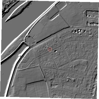 Shaded relief map of the ground around SW139AP, computed from Environment Agency LiDAR. The ground here sits at about 6 m above sea level and falls 6 m across the surrounding 800 m. Surface water reaching this point runs off ground lying to the north-west, 1.1 m higher.
