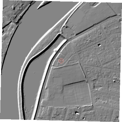 Shaded relief map of the ground around SW139AR, computed from Environment Agency LiDAR. The ground here sits at about 6 m above sea level and falls 7 m across the surrounding 800 m. Surface water reaching this point runs off ground lying to the north, 0.6 m higher.
