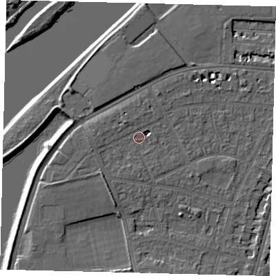 Shaded relief map of the ground around SW139AW, computed from Environment Agency LiDAR. The ground here sits at about 5 m above sea level and falls 6 m across the surrounding 800 m. Surface water reaching this point runs off ground lying to the north-west, 1.4 m higher.