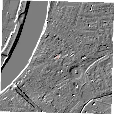 Shaded relief map of the ground around SW139AZ, computed from Environment Agency LiDAR. The ground here sits at about 4 m above sea level and falls 9 m across the surrounding 800 m. Surface water reaching this point runs off ground lying to the south-west, 1.9 m higher.
