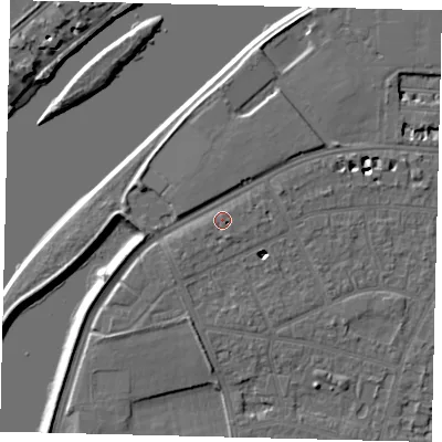 Shaded relief map of the ground around SW139DA, computed from Environment Agency LiDAR. The ground here sits at about 6 m above sea level and falls 6 m across the surrounding 800 m. Surface water reaching this point runs off ground lying to the south-south-east, 1.4 m higher.