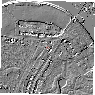 Shaded relief map of the ground around SW139EE, computed from Environment Agency LiDAR. The ground here sits at about 4 m above sea level and falls 8 m across the surrounding 800 m. Surface water reaching this point runs off ground lying to the south-south-west, 2.7 m higher.