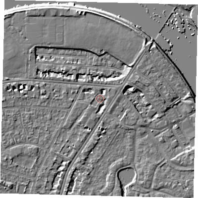 Shaded relief map of the ground around SW139EH, computed from Environment Agency LiDAR. The ground here sits at about 4 m above sea level and falls 6 m across the surrounding 800 m. Surface water reaching this point runs off ground lying to the south-south-west, 2.7 m higher.