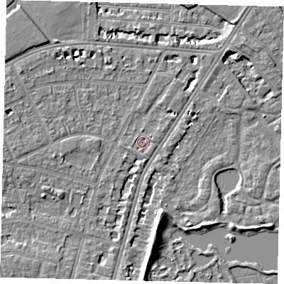 Shaded relief map of the ground around SW139EN, computed from Environment Agency LiDAR. The ground here sits at about 5 m above sea level and falls 7 m across the surrounding 800 m. Surface water reaching this point runs off ground lying to the west-south-west, 1.2 m higher.