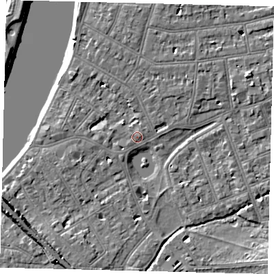 Shaded relief map of the ground around SW139HE, computed from Environment Agency LiDAR. The ground here sits at about 5 m above sea level and falls 9 m across the surrounding 800 m. Surface water reaching this point runs off ground lying to the west-south-west, 1.6 m higher.