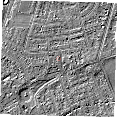 Shaded relief map of the ground around SW139HJ, computed from Environment Agency LiDAR. The ground here sits at about 5 m above sea level and falls 7 m across the surrounding 800 m. Surface water reaching this point runs off ground lying to the east, 5.0 m higher.