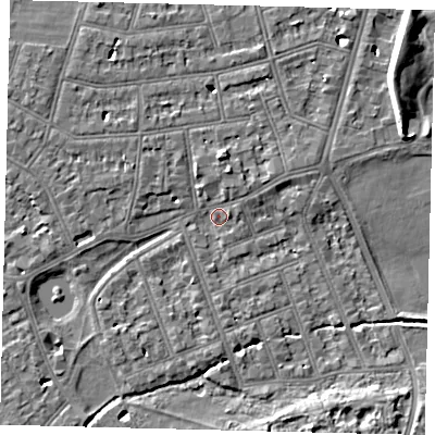 Shaded relief map of the ground around SW139HN, computed from Environment Agency LiDAR. The ground here sits at about 4 m above sea level and falls 7 m across the surrounding 800 m. Surface water reaching this point runs off ground lying to the north, 5.1 m higher.